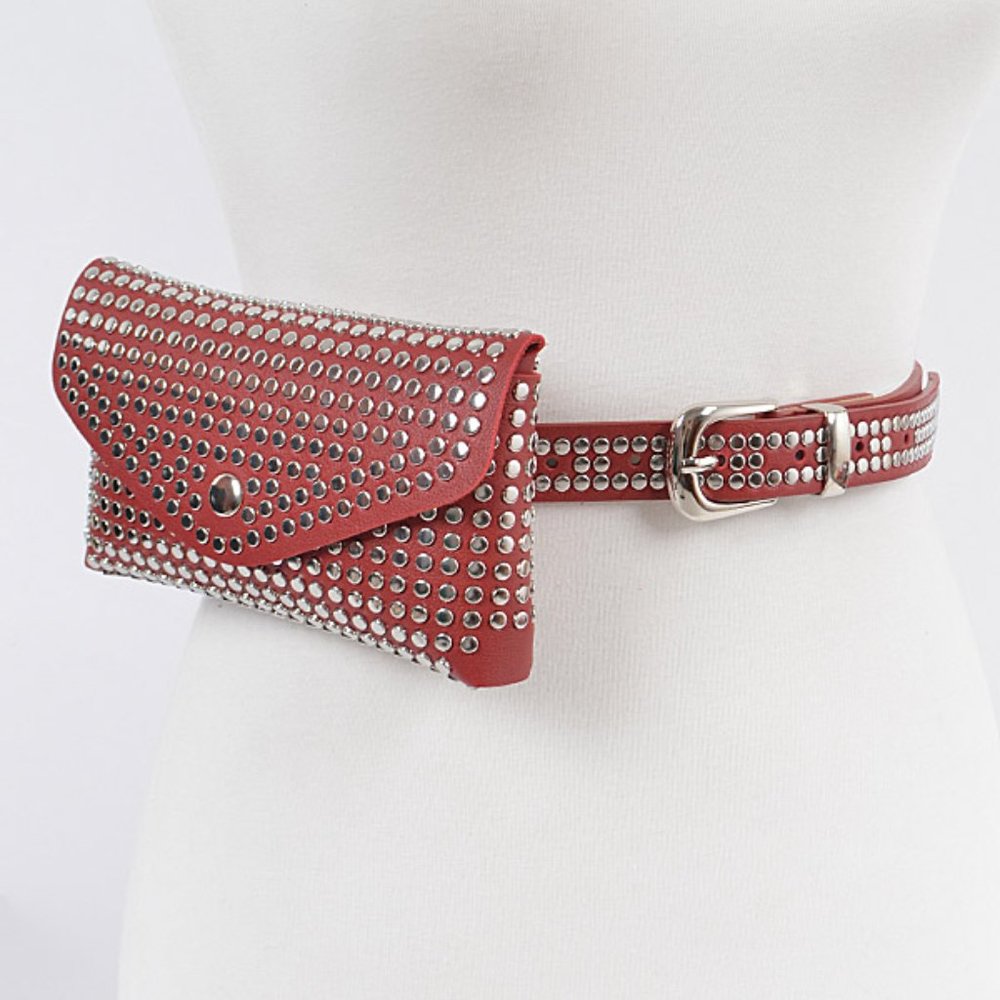 Belt Bag/ Fanny Bag / Studded Embellished Burgundy / Silver  - NWT
